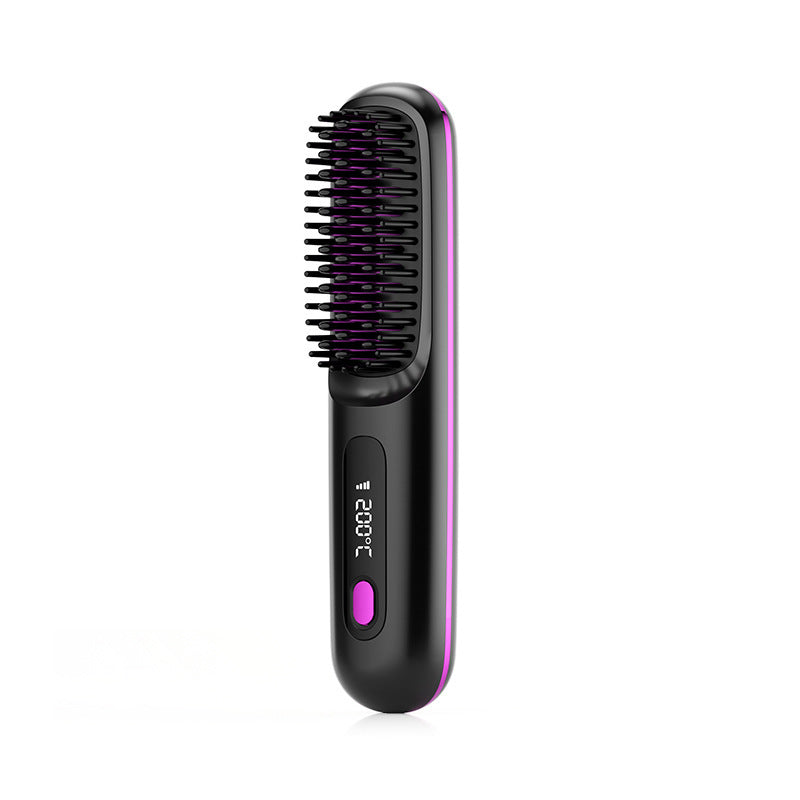 2-in-1 Wireless Hair Straightener Brush | Fast Heating Portable Hot Curler
