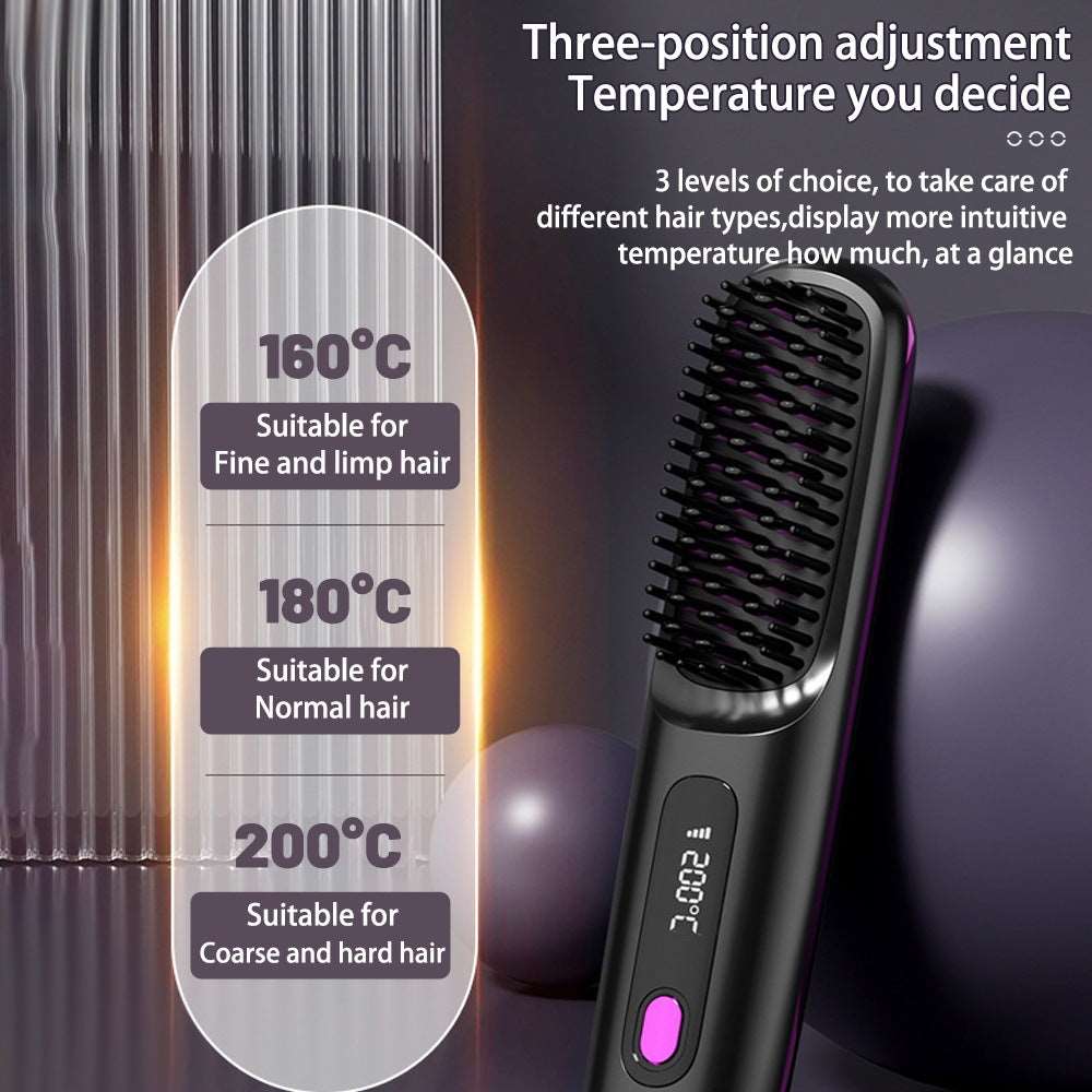 2-in-1 Wireless Hair Straightener Brush | Fast Heating Portable Hot Curler