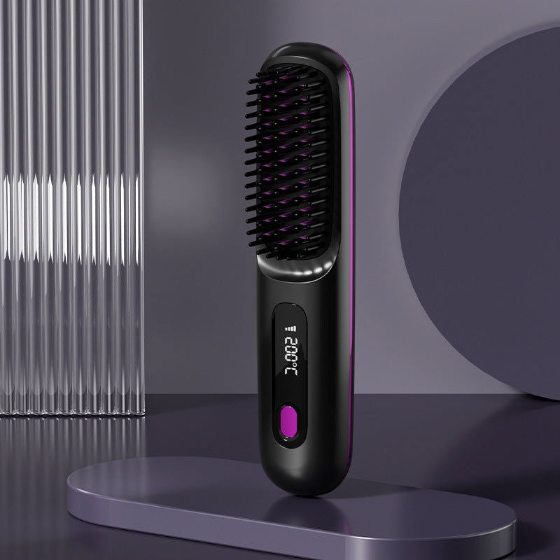 2-in-1 Wireless Hair Straightener Brush | Fast Heating Portable Hot Curler