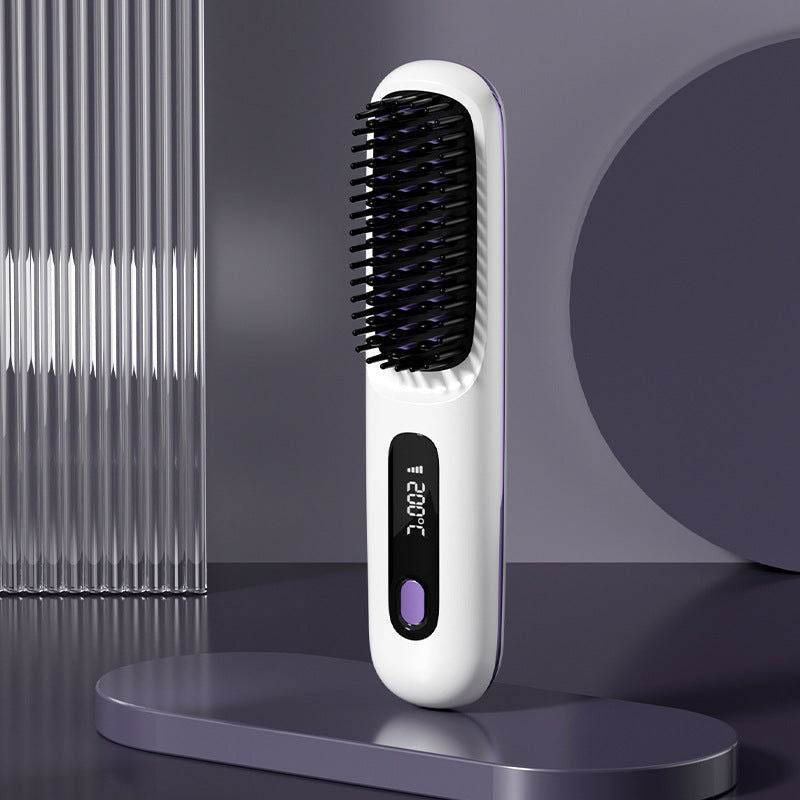 2-in-1 Wireless Hair Straightener Brush | Fast Heating Portable Hot Curler