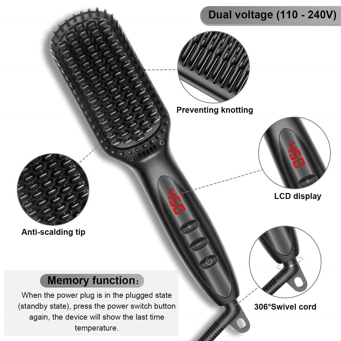Hair Straightener Brush & Beard Clip Comb | Electric Ionic Straightening Styler