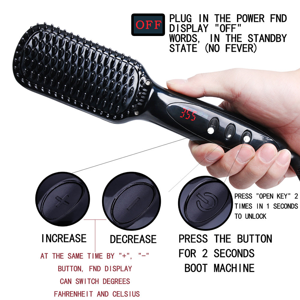 Hair Straightener Brush & Beard Clip Comb | Electric Ionic Straightening Styler