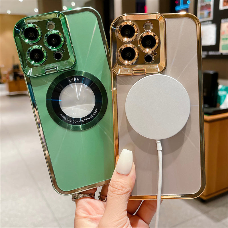 Luxury Electroplated Phone Case with MagSafe Stand & Camera Holder