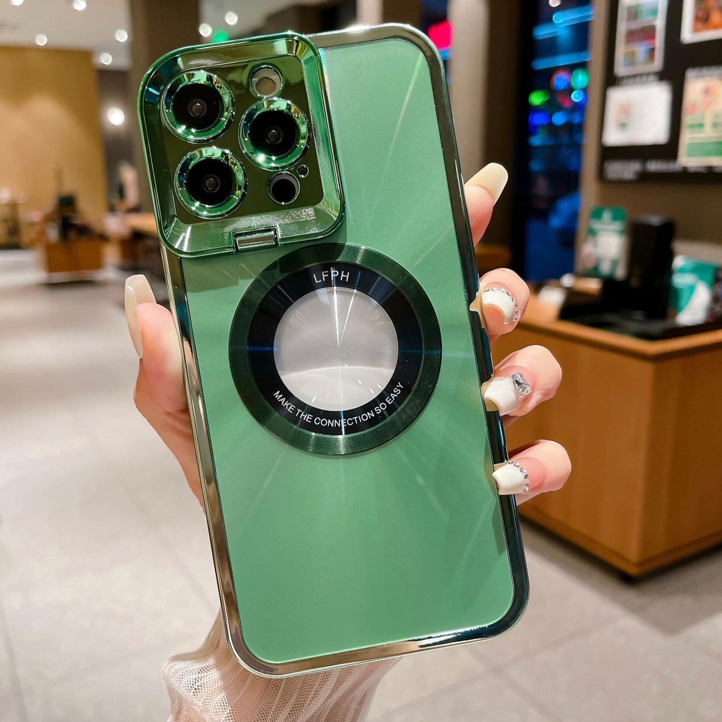Luxury Electroplated Phone Case with MagSafe Stand & Camera Holder