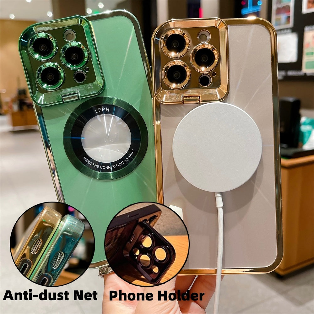 Luxury Electroplated Phone Case with MagSafe Stand & Camera Holder