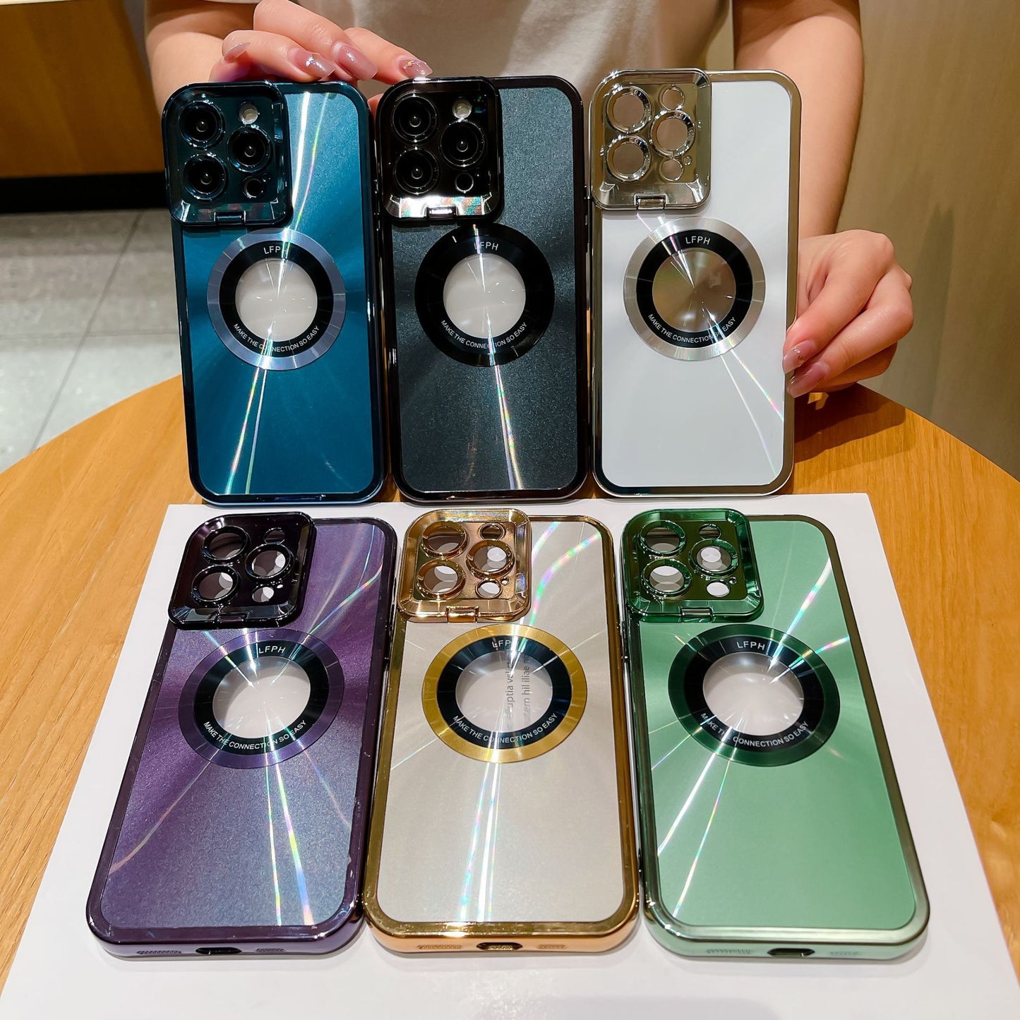 Luxury Electroplated Phone Case with MagSafe Stand & Camera Holder