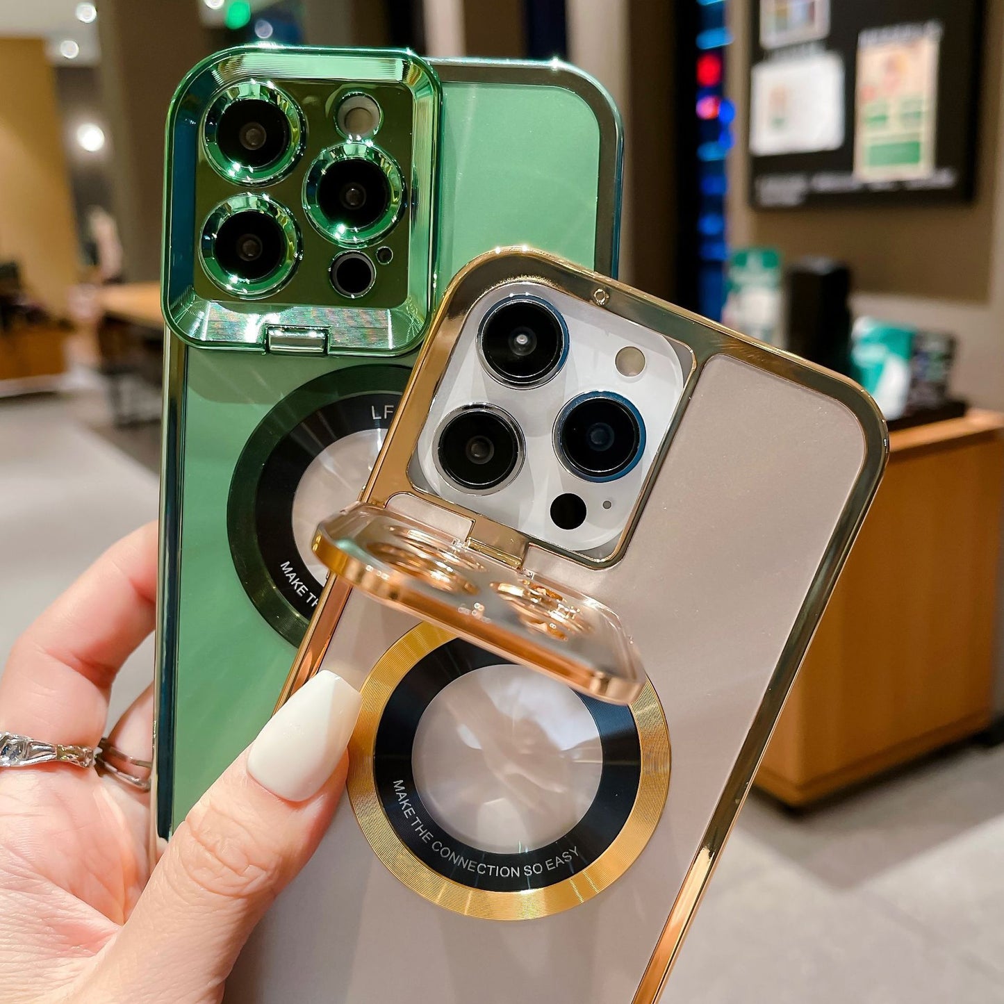 Luxury Electroplated Phone Case with MagSafe Stand & Camera Holder