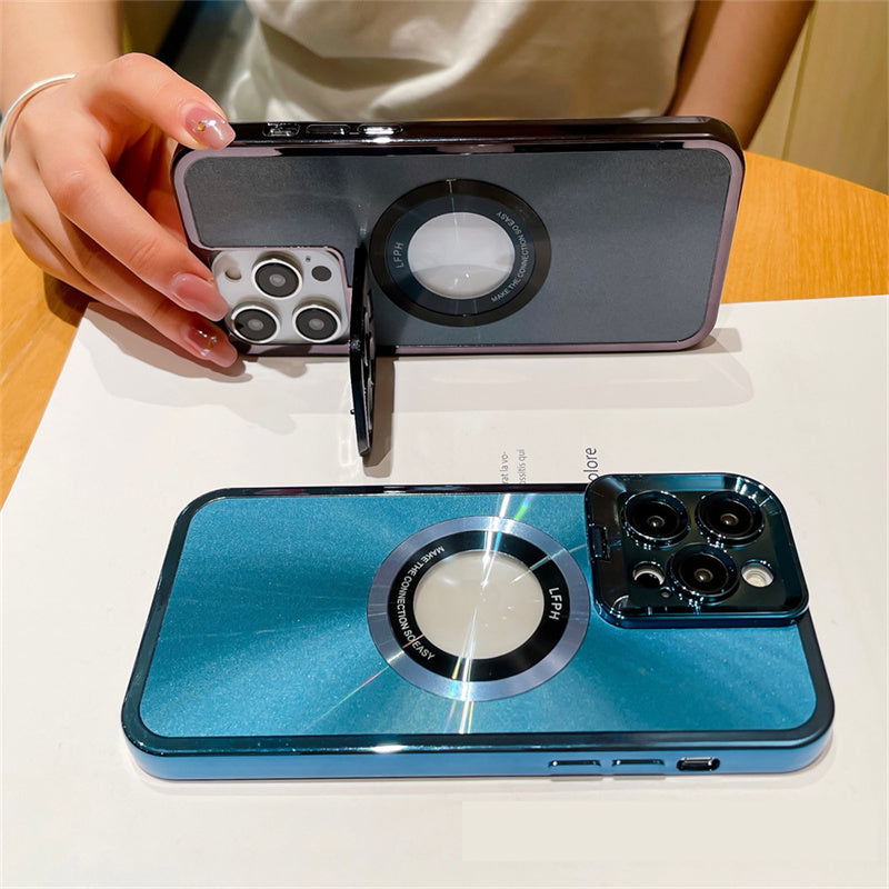 Luxury Electroplated Phone Case with MagSafe Stand & Camera Holder