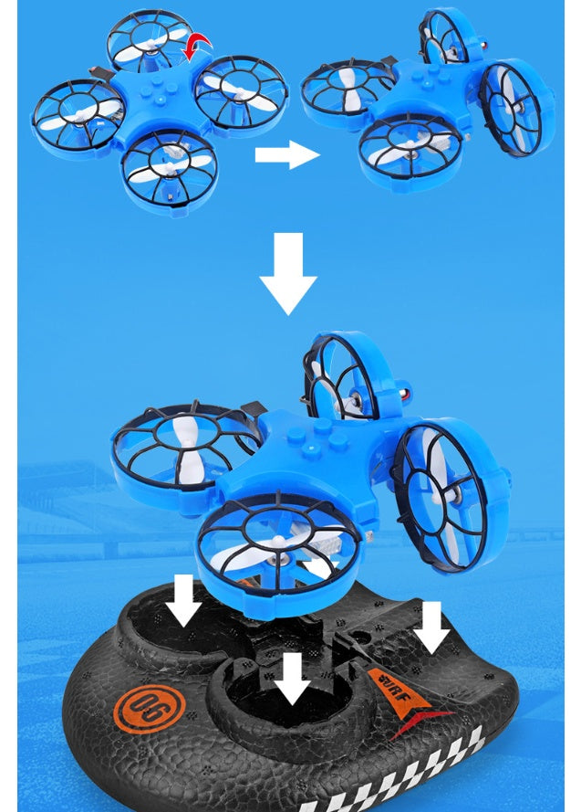 RC Boat Water Land And Air Four-Axis Hovercraft Three-in-one Multi-function Toy One-button Tumbling Mini Drone