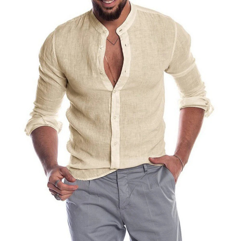 Cotton Linen Hot Sale Men's Long-Sleeved Shirts