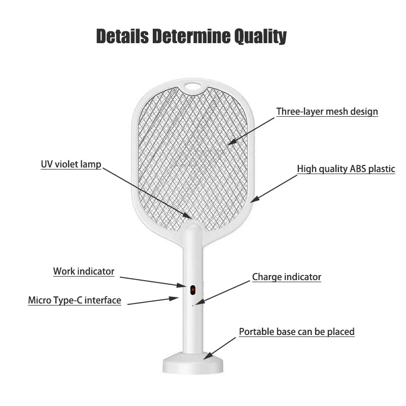 Upgraded 3000V Mosquito Swatter with TYPE-C Charging Lamp