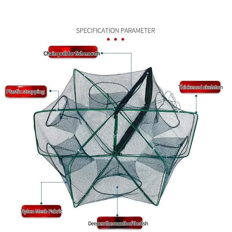 Folded Hexagon/Octagon Fishing Net Trap for Fish and Shrimp