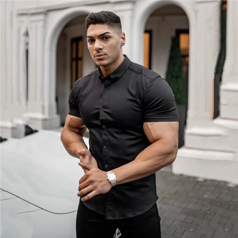 Men's No-Iron Solid Color Shirt - Casual Stylish Fit, Sizes XL-XXXL