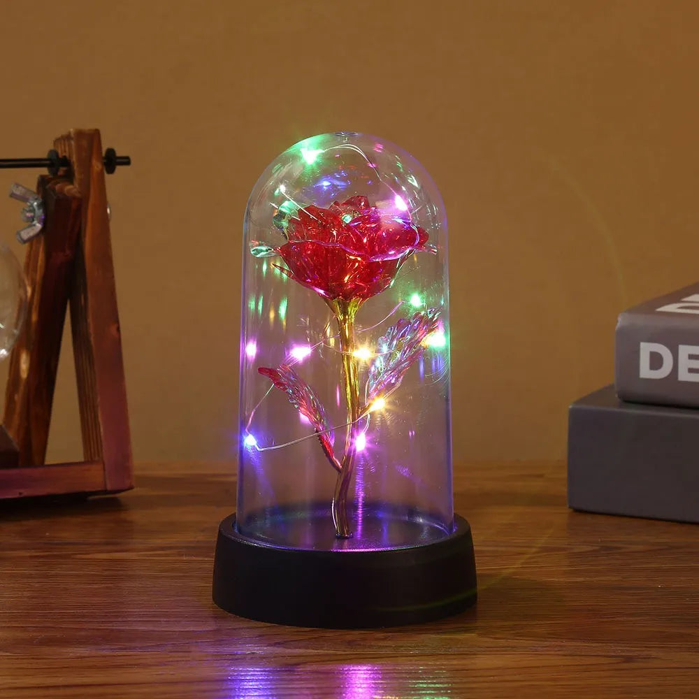 Hot LED Enchanted Galaxy Rose with Fairy Lights in Dome