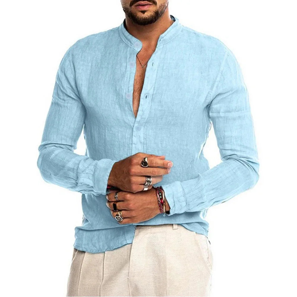 Cotton Linen Hot Sale Men's Long-Sleeved Shirts