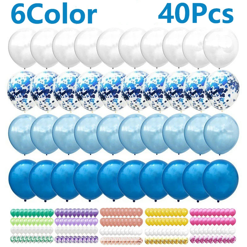 Mix Blue Rose Gold Confetti Latex Balloons - Party Deco