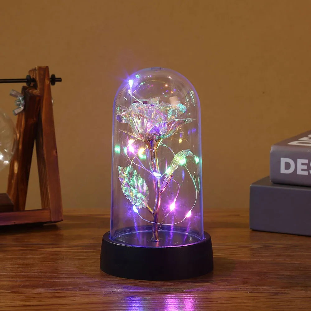 Hot LED Enchanted Galaxy Rose with Fairy Lights in Dome