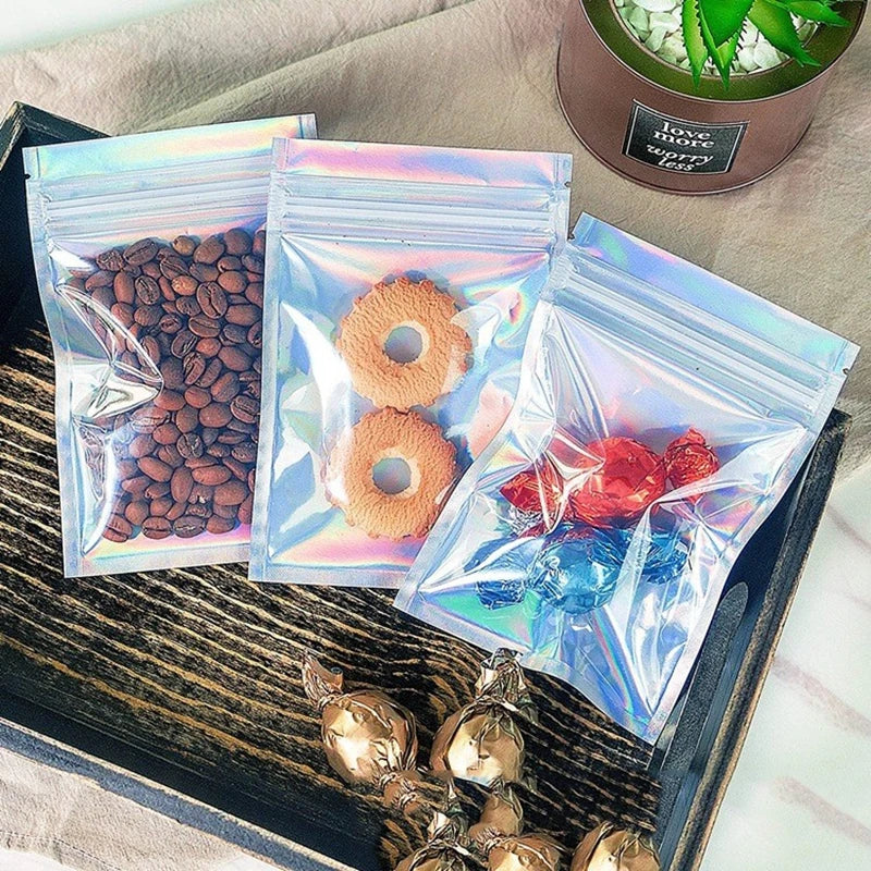 Thick Smell Proof Mylar Bags - Holographic Zip Lock Pouches