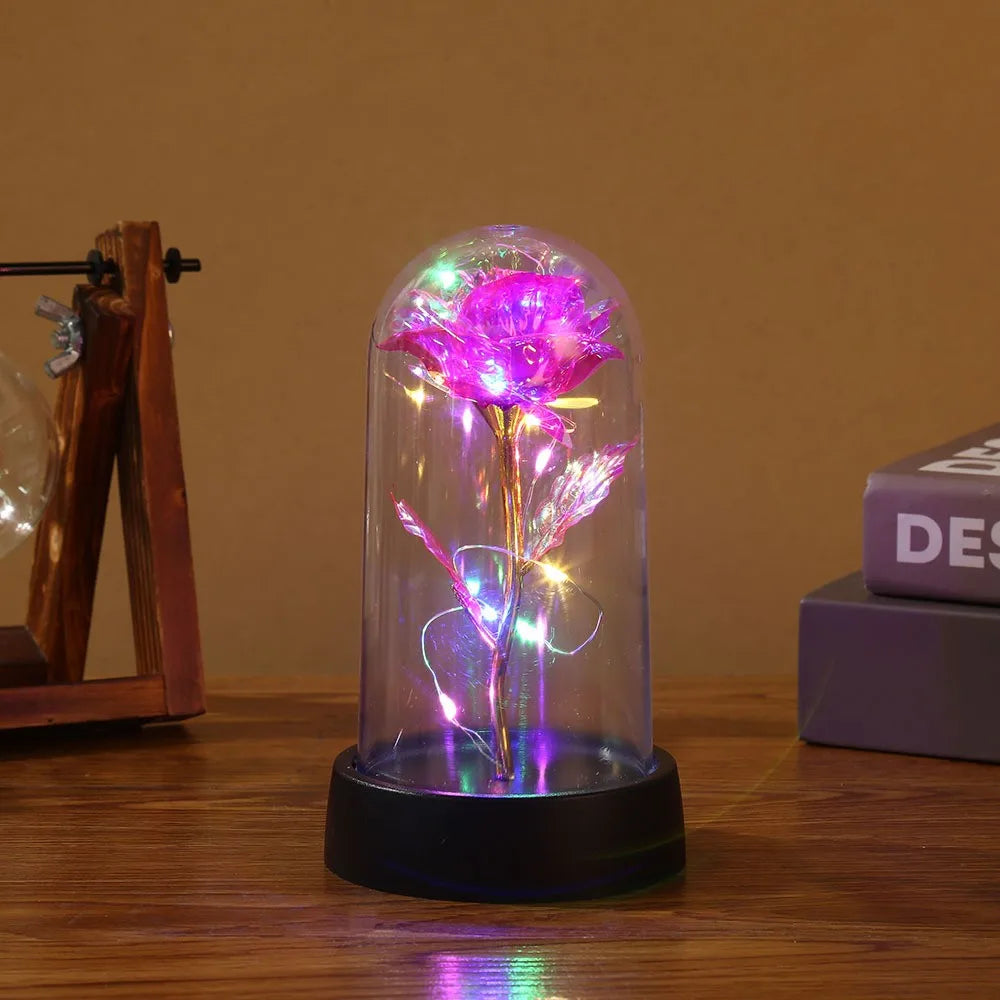 Hot LED Enchanted Galaxy Rose with Fairy Lights in Dome