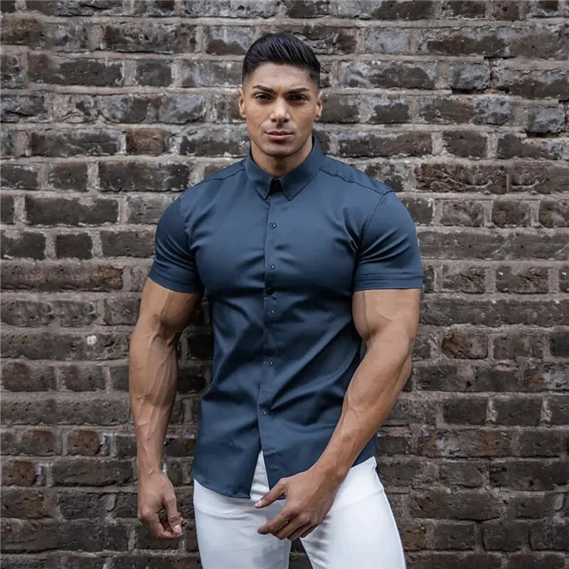 Men's No-Iron Solid Color Shirt - Casual Stylish Fit, Sizes XL-XXXL