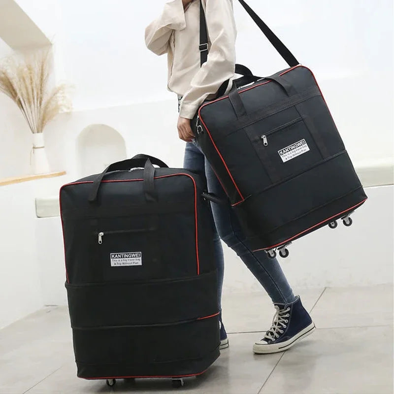 Large Capacity Airline Checked Bag | Oxford Travel Luggage with Universal Wheels