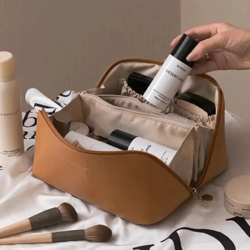 Fashion Portable PU Leather Large Capacity Travel Cosmetic Bag