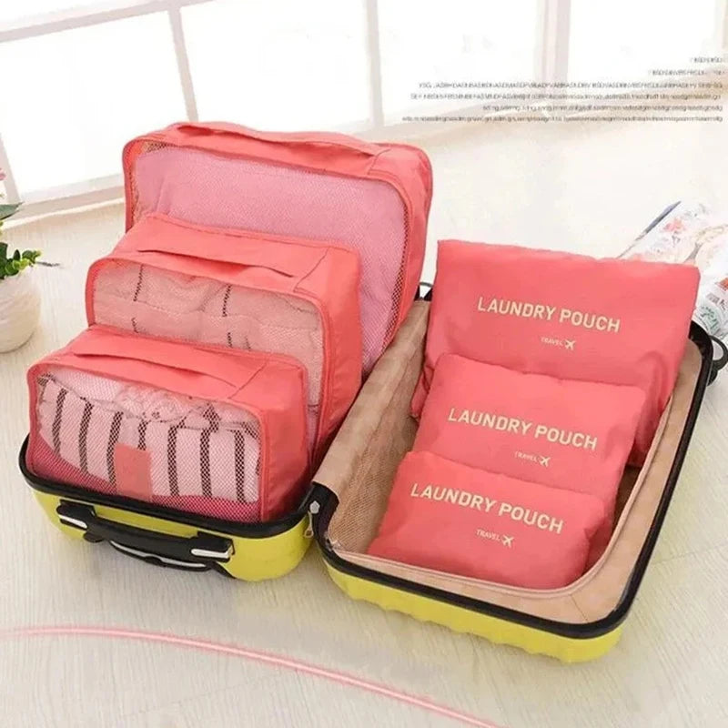 6 Pcs/Set Pink/Blue/Grey Travel Storage Bag Large Capacity Waterproof Luggage Clothing Underwear Storage Bag Bag With Zipper