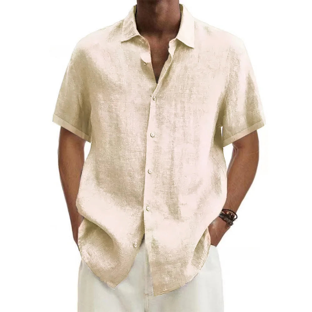 Cotton Linen Hot Sale Men's Short-Sleeved Shirts