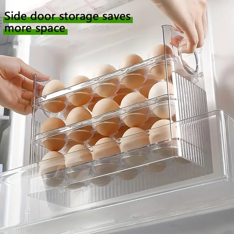 Space-Saver Egg Box with Auto-Flip Design - Freshness-Assured Refrigerator Door Egg Holder, Kitchen Organizer