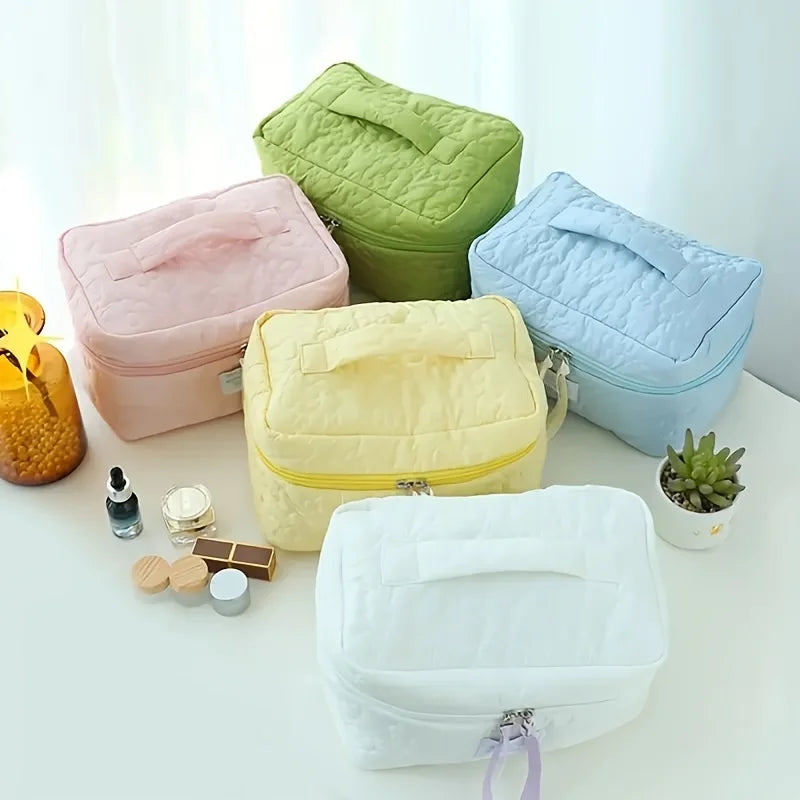 Quilted Makeup Bag - Large Travel Cosmetic Pouch for Women & Girls