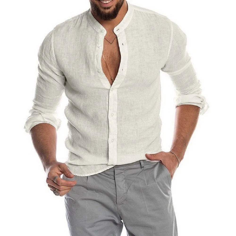 Cotton Linen Hot Sale Men's Long-Sleeved Shirts