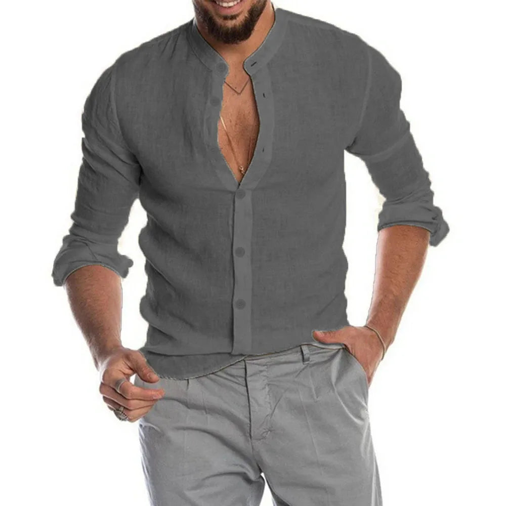 Cotton Linen Hot Sale Men's Long-Sleeved Shirts