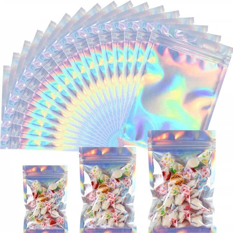 Thick Smell Proof Mylar Bags - Holographic Zip Lock Pouches