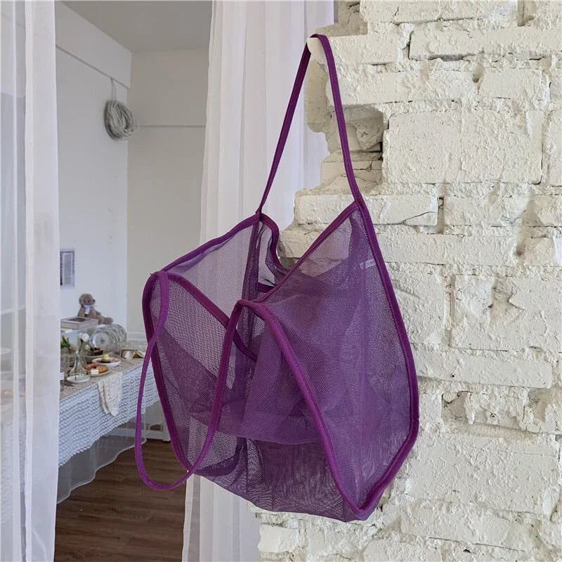 Summer Mesh Tote Bag – Hollow Out Large Capacity Shoulder Bag for Women