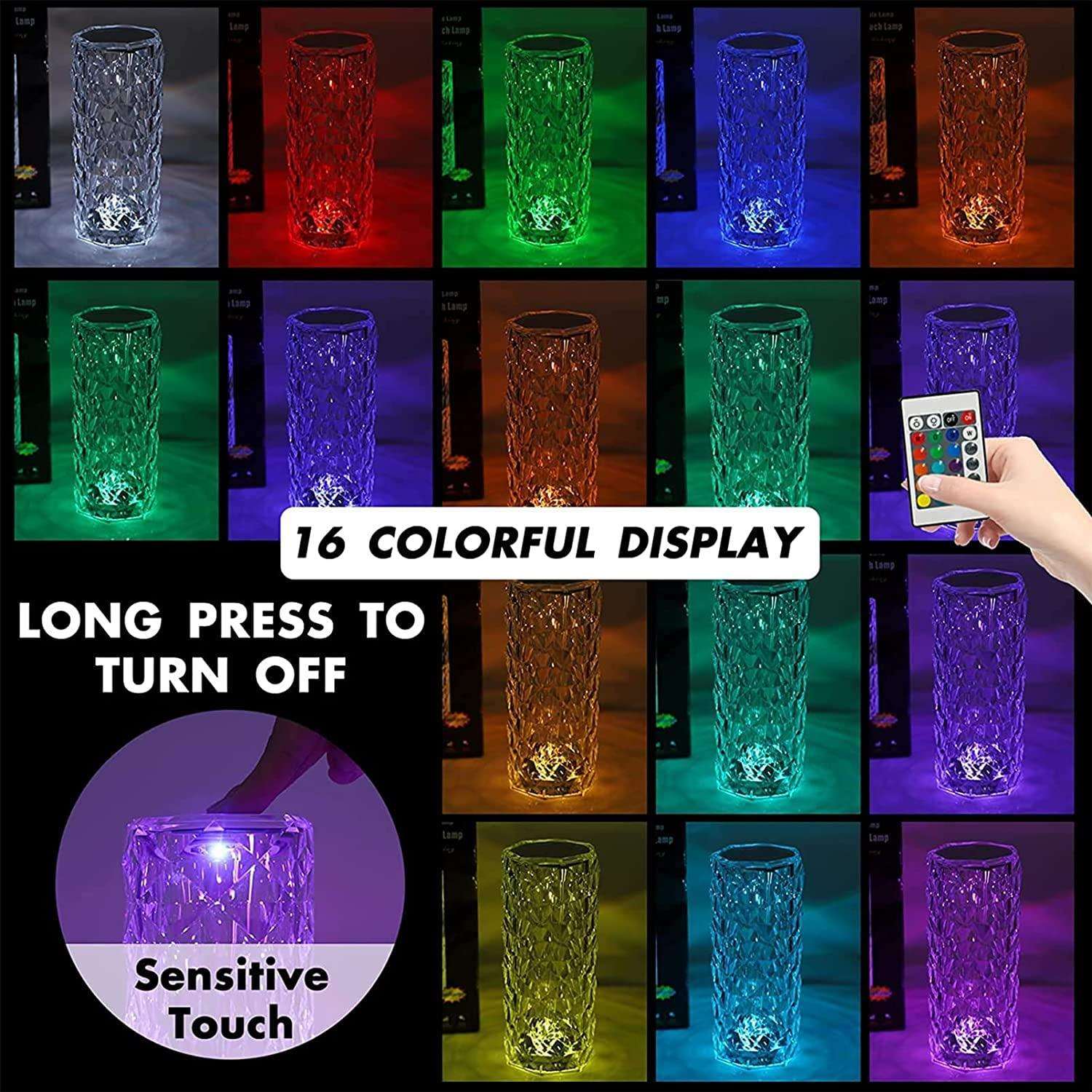 16 Color Changing Rose Crystal Diamond Table Lamp | LED Mood Light