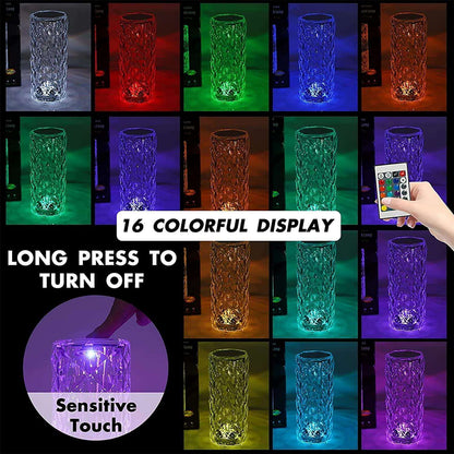 16 Color Changing Rose Crystal Diamond Table Lamp | LED Mood Light
