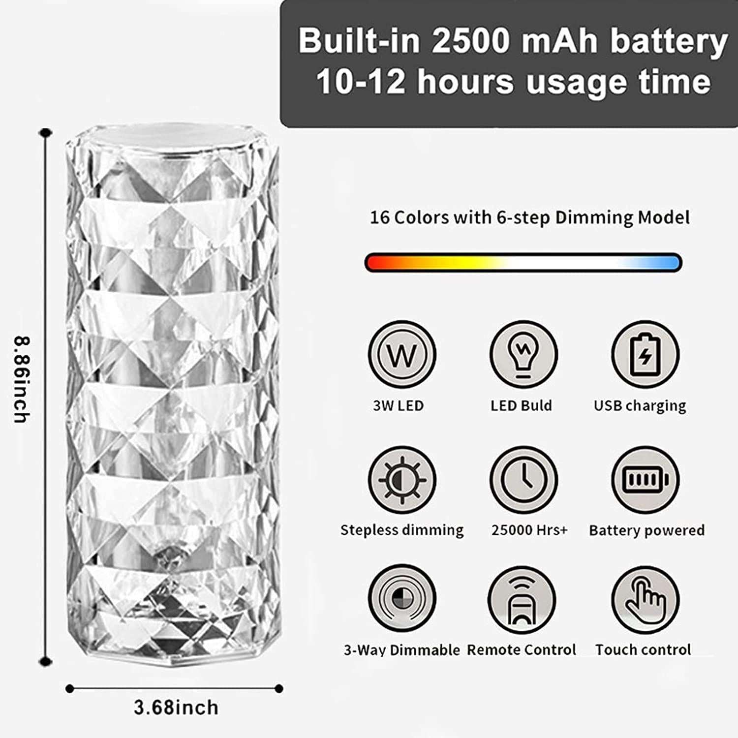 16 Color Changing Rose Crystal Diamond Table Lamp | LED Mood Light