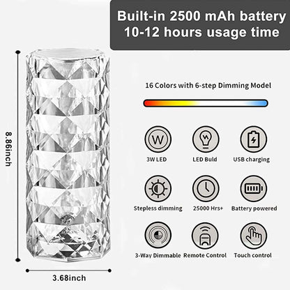 16 Color Changing Rose Crystal Diamond Table Lamp | LED Mood Light