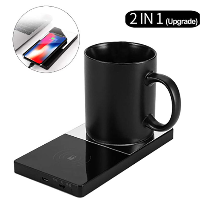 2-in-1 Heating Mug Cup Warmer | Electric Wireless Charger for Home & Office