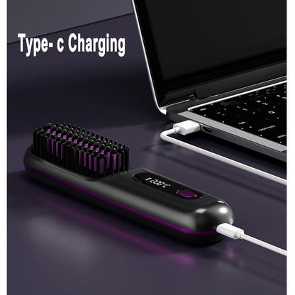 2-in-1 Wireless Hair Straightener Brush | Fast Heating Portable Hot Curler