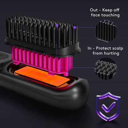 2-in-1 Wireless Hair Straightener Brush | Fast Heating Portable Hot Curler