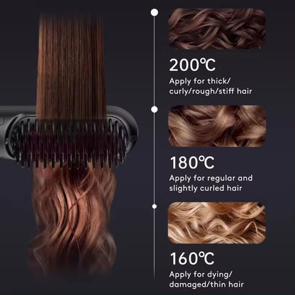 2-in-1 Wireless Hair Straightener Brush | Fast Heating Portable Hot Curler