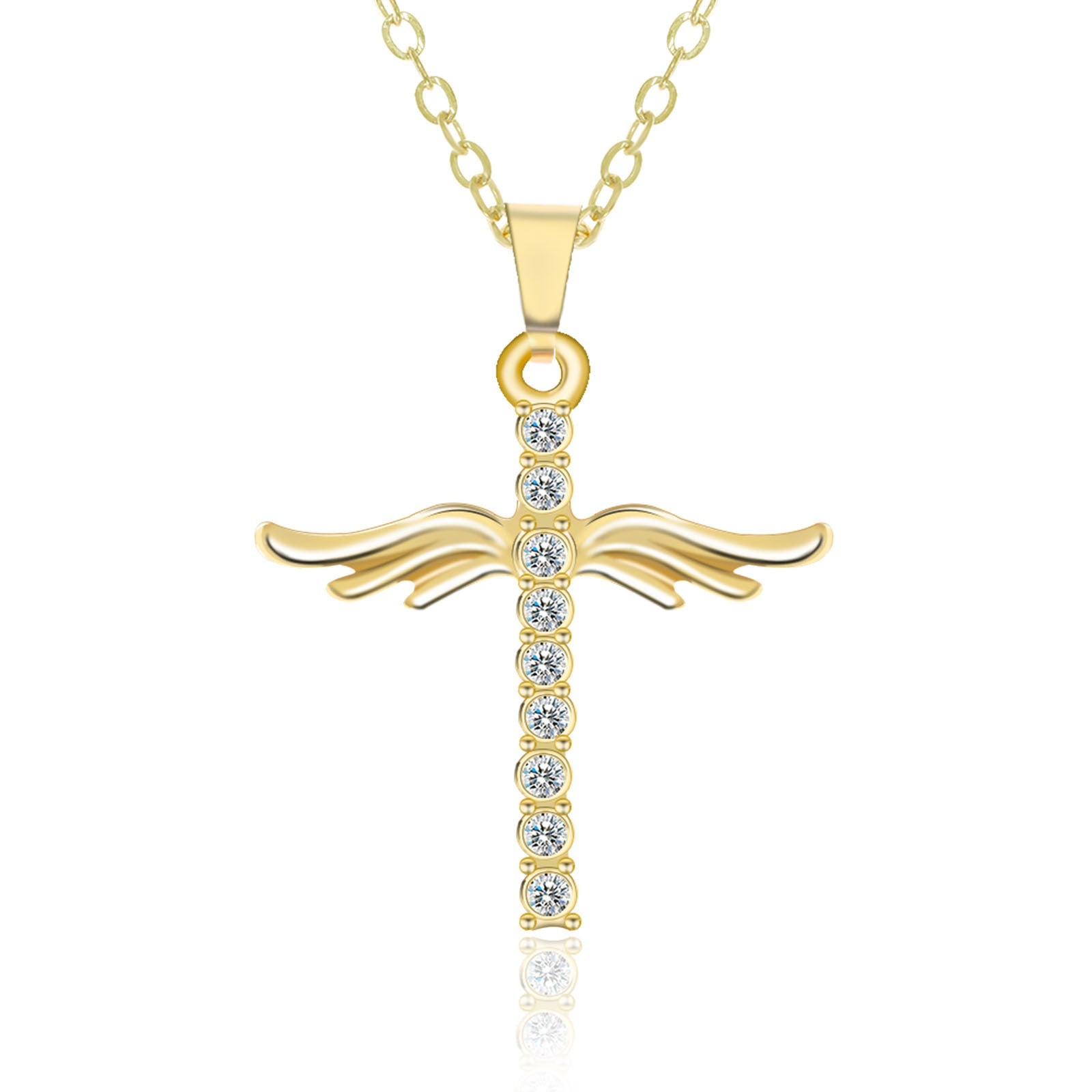 Angel Wings Cross Pendant Necklace For Women With O Type Stainless Steel Chain Necklace Jewelry Gift