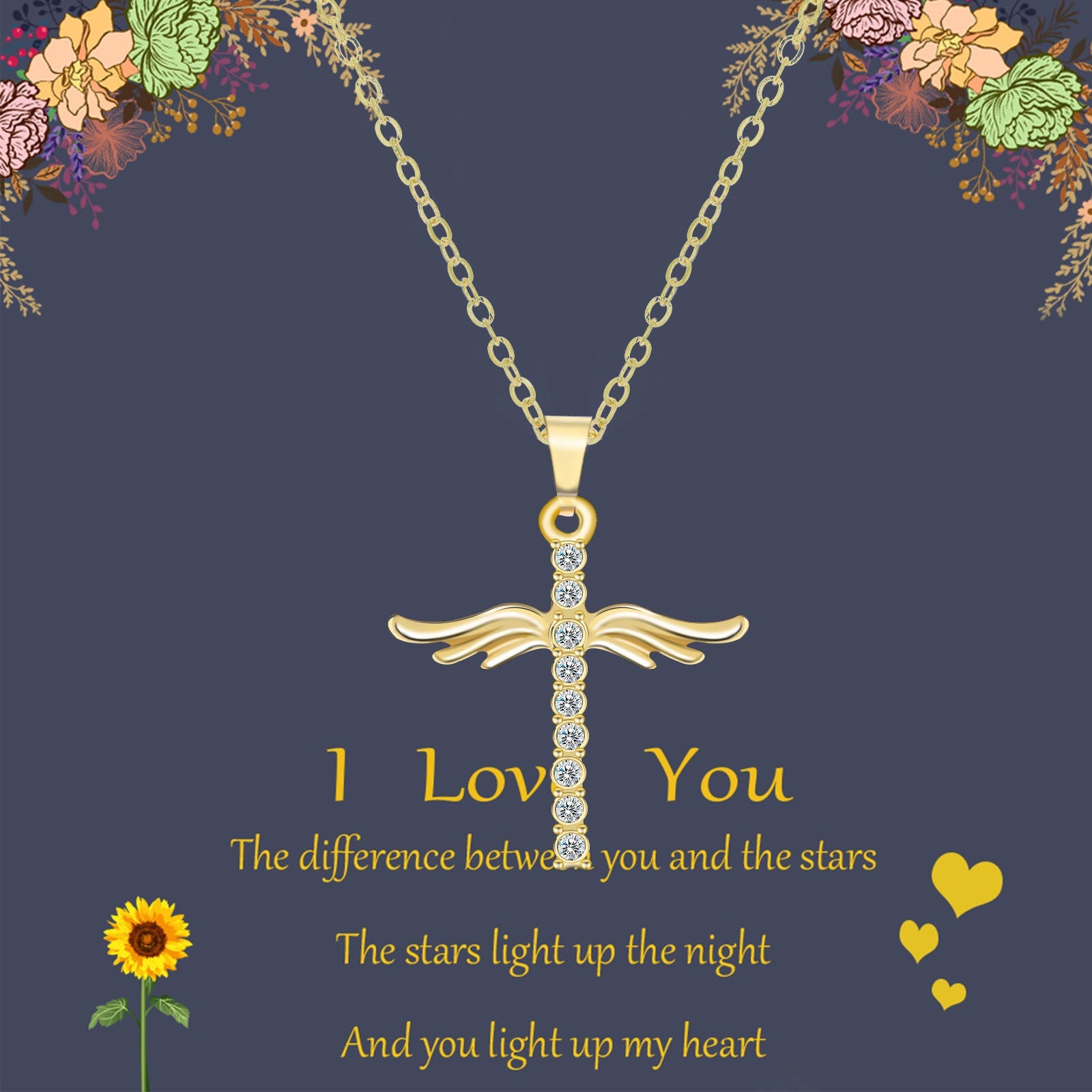 Angel Wings Cross Pendant Necklace For Women With O Type Stainless Steel Chain Necklace Jewelry Gift