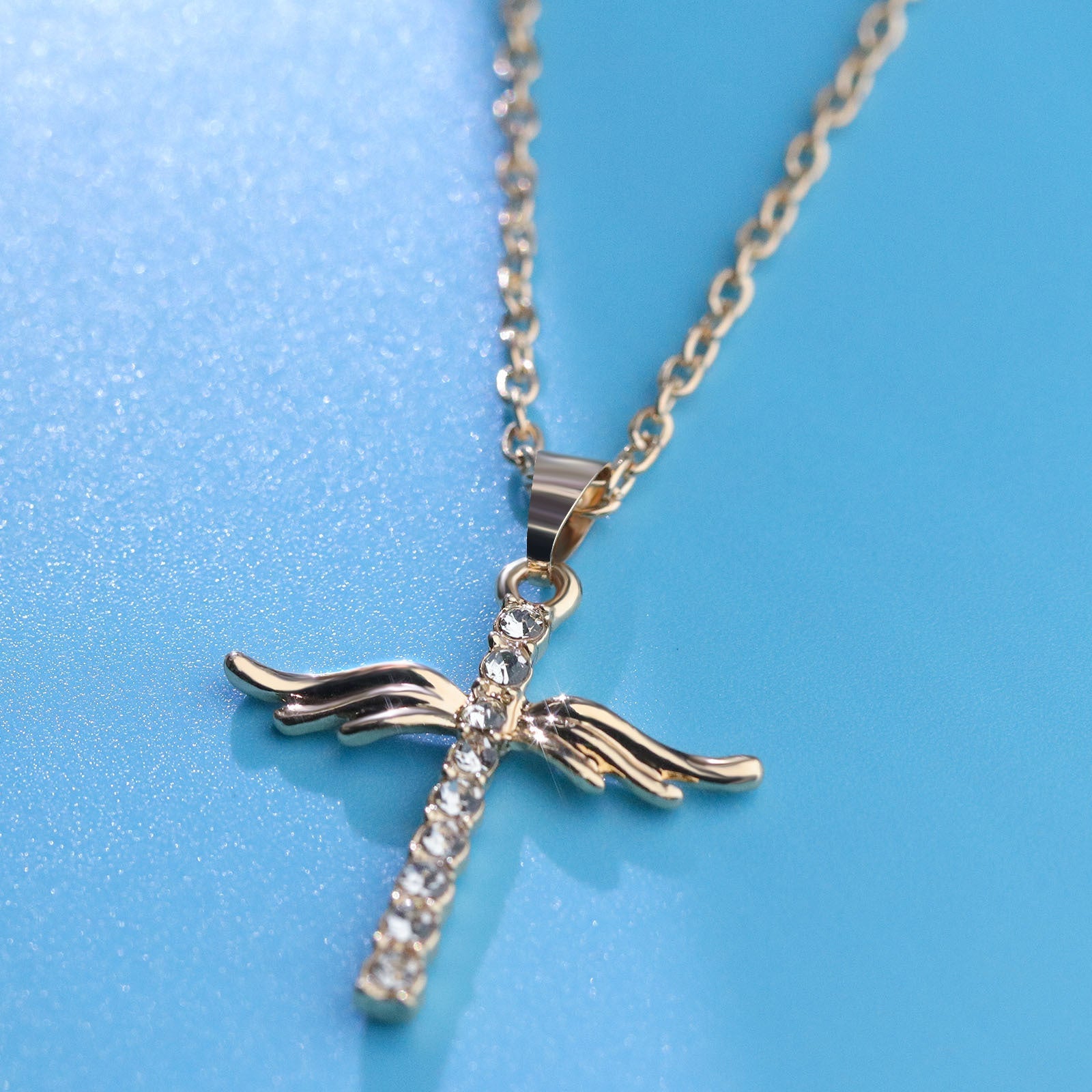 Angel Wings Cross Pendant Necklace For Women With O Type Stainless Steel Chain Necklace Jewelry Gift