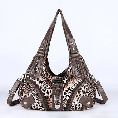 Angelkiss Women’s Handbags – Leopard Top-Handle Satchel & Dumpling Shoulder Tote