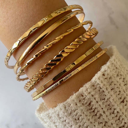 Bohemian Metal Chain Bracelet Set For Women Geometric Gold Color Thick Link Chain Bangle Female Fashion Jewelry