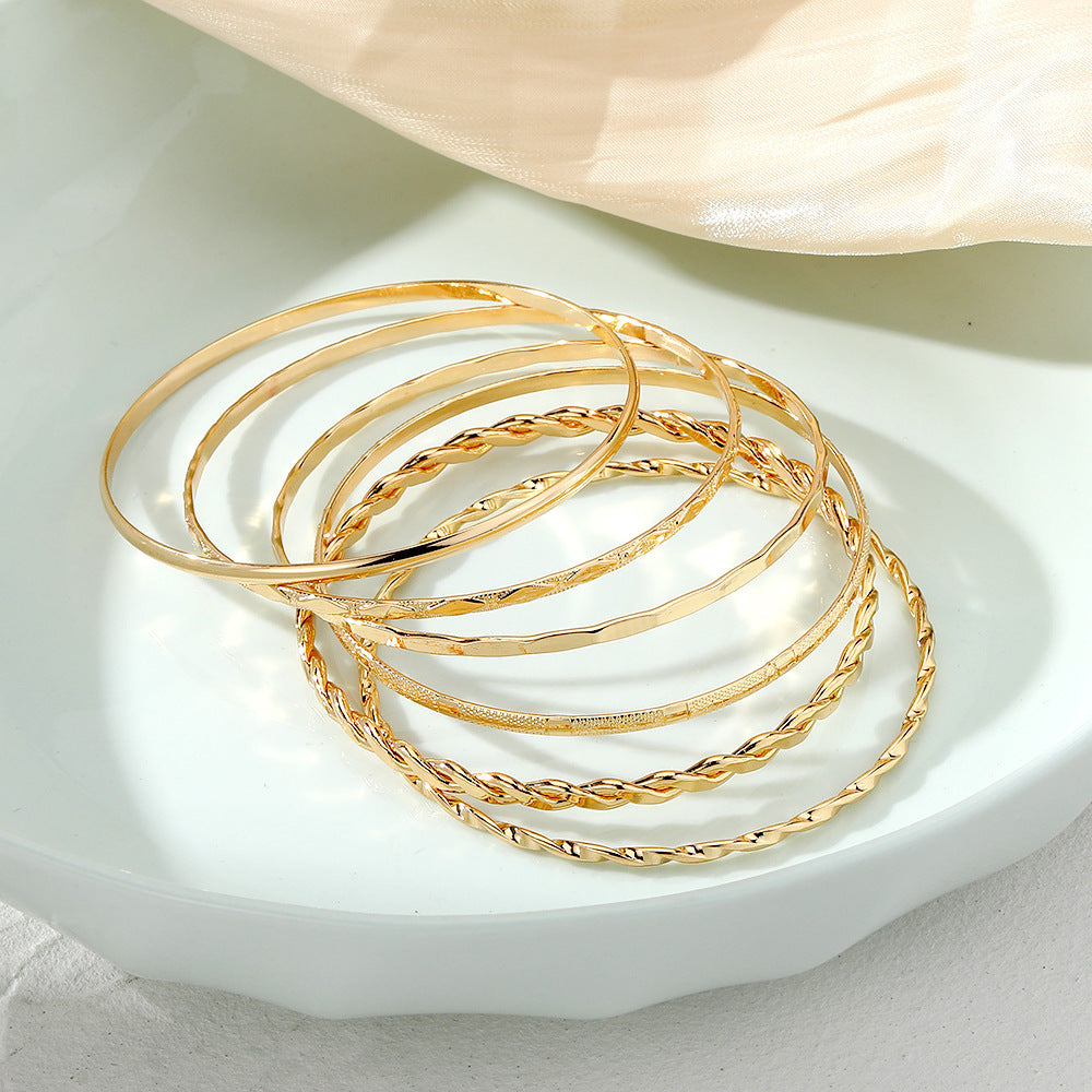 Bohemian Metal Chain Bracelet Set For Women Geometric Gold Color Thick Link Chain Bangle Female Fashion Jewelry