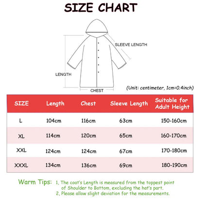 Black Fashion Adult Waterproof Long Raincoat Women Men Rain Coat Hooded For Outdoor Hiking Travel Fishing Climbing Thickened