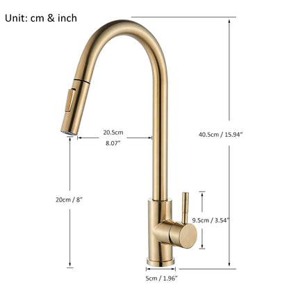 Quyanre Brushed Gold Kitchen Faucet Pull Out